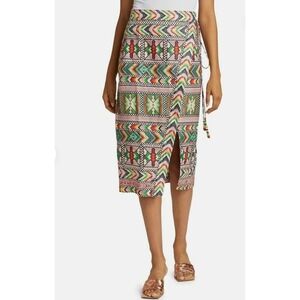 Anthropologie Farm Rio Amulet Needlepoint Print Linen Wrap Skirt Size Medium